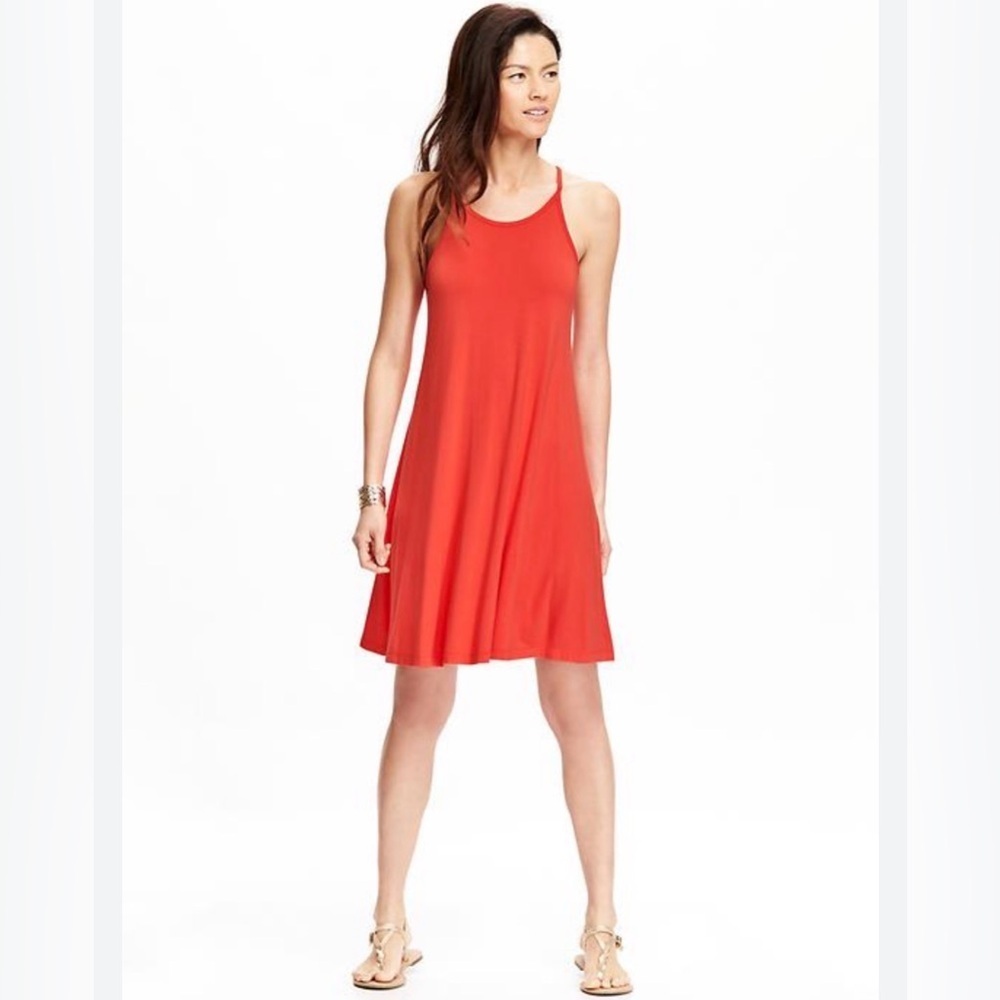 Old Navy Sleeveless Flowy Swing Mini Dress, Flaming Tulip, Size Large Tall